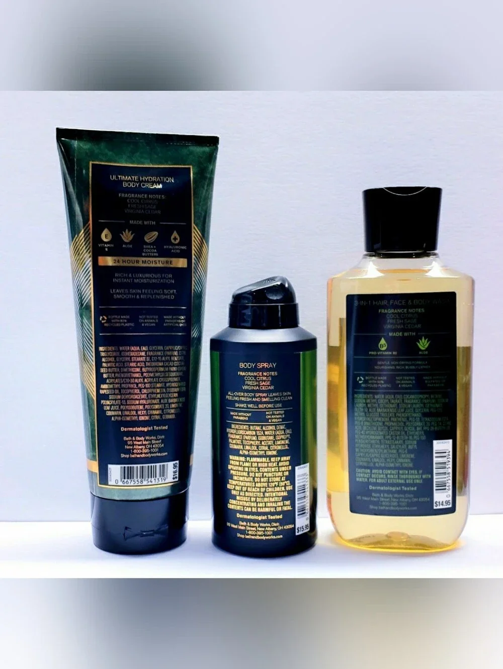 Bath & Body Works Men's Collection WOODLANDS Body Cream, Body Wash, Body Spray